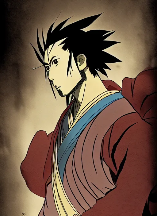 Prompt: samurai champloo, highly detailed, comic book, shimmering, concept art, depth of field, hyper realistic, incandescent, rule of thirds