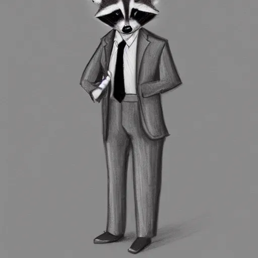 Image similar to raccoon in a suit. drawing. digital art