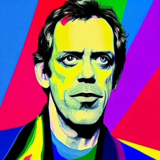 Image similar to rainbow hugh laurie. pop art.