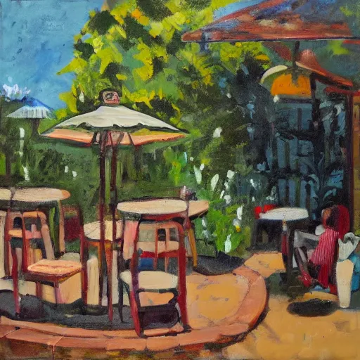 Prompt: backyard with cafe, jack clayton art