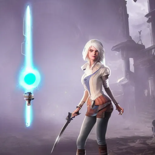 Image similar to ciri with a portal gun