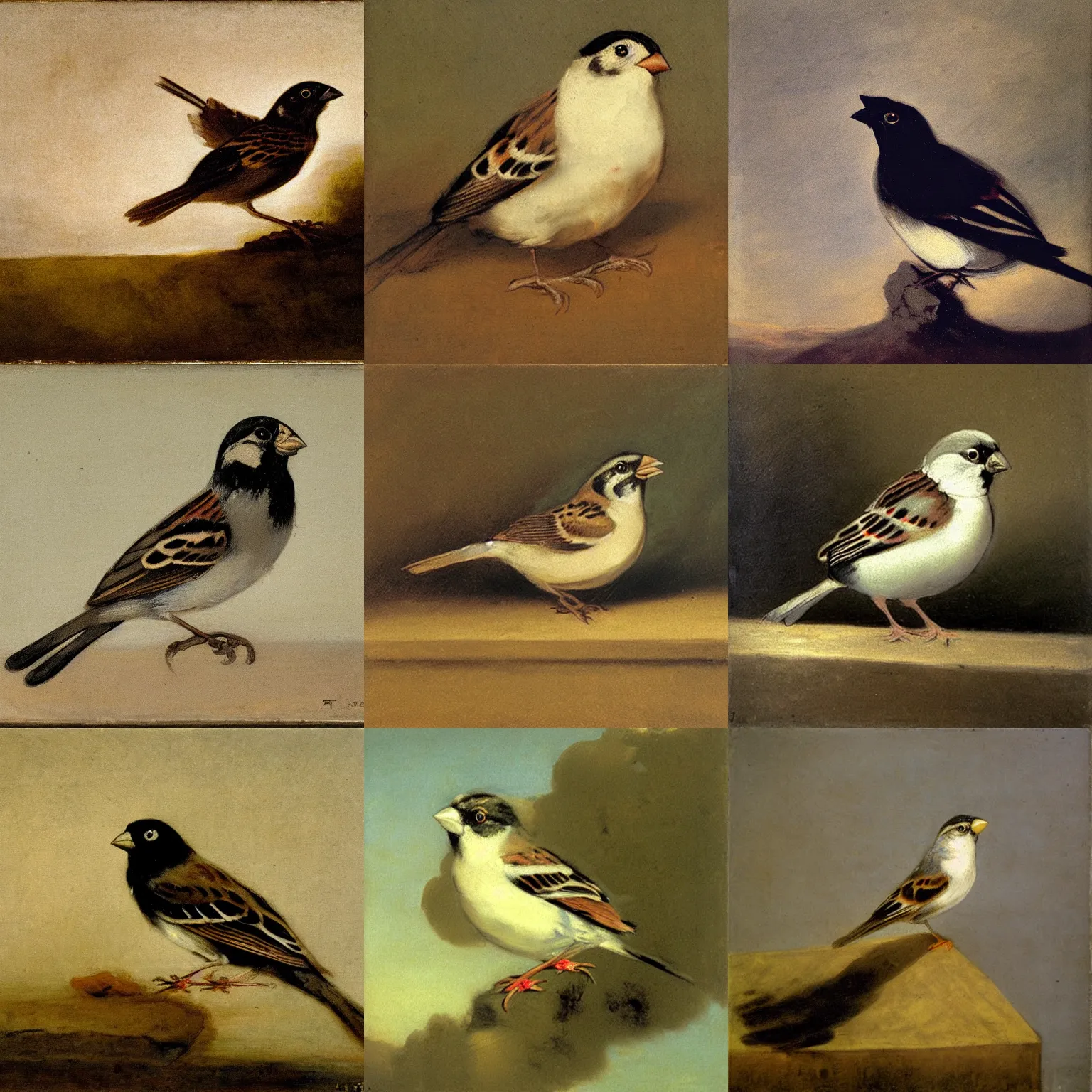 Image similar to a sparrow, by Francisco Goya, oil on canvas