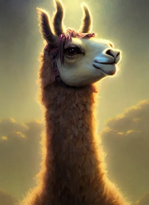 Image similar to Highly detailed portrait of Llama, Stephen Bliss, unreal engine, fantasy art by Greg Rutkowski, Loish, Rhads, ferdinand knab, Makoto Shinkai and Lois van baarle, ilya kuvshinov, rossdraws, Tom Bagshaw, alphonse mucha, global illumination, radiant light, detailed and intricate environment