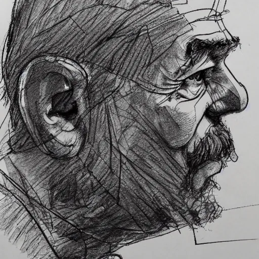 Image similar to a realistic yet scraggly portrait sketch of the side profile of a stern and sophisticated gigachad, trending on artstation, intricate details, in the style of frank auerbach, in the style of sergio aragones, in the style of martin ansin, in the style of david aja, in the style of mattias adolfsson