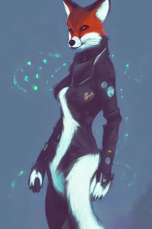 Image similar to a fox fursona, trending on artstation, by kawacy, furry art, digital art, cyberpunk, high quality, backlighting