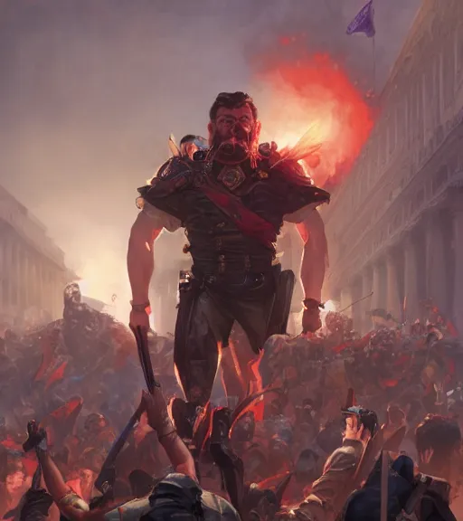 Image similar to Gavin Mcinnes leading the riot in the Capitol, sigma male, art by Stanley Artgerm Lau, WLOP, Rossdraws, Andrei Riabovitchev, Marc Simonetti, Yoshitaka Amano, ArtStation, CGSociety,