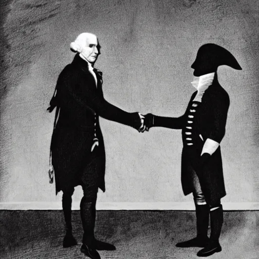 Image similar to short scary alien shaking hands with george washington in an 1800s photograph