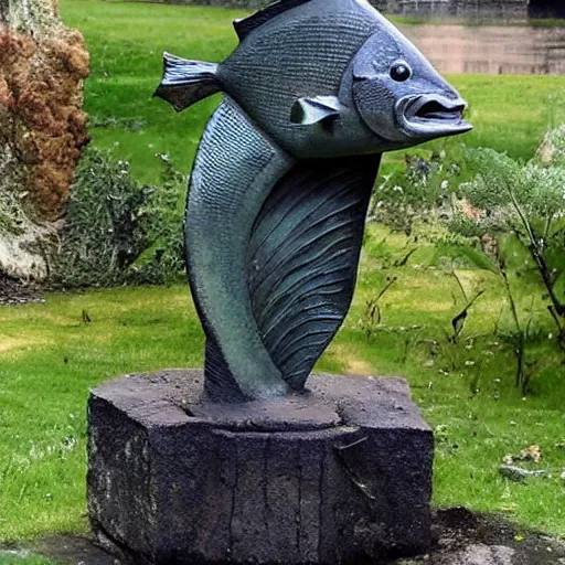 Prompt: fish, but it is a statue