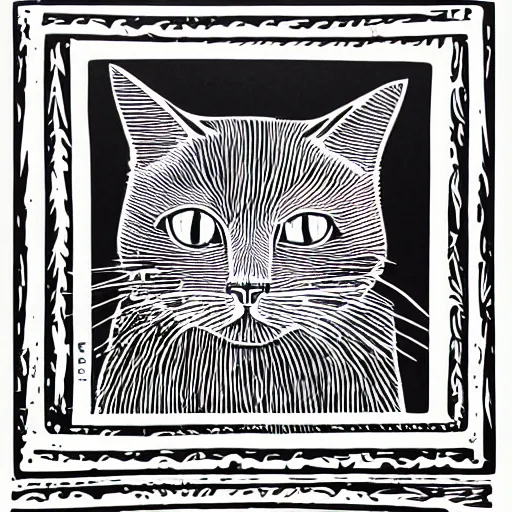 Image similar to cat linocut print by Julie de Graag