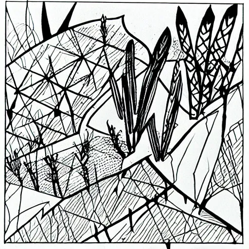 Image similar to a sharpie drawing of a bauhaus plant garden