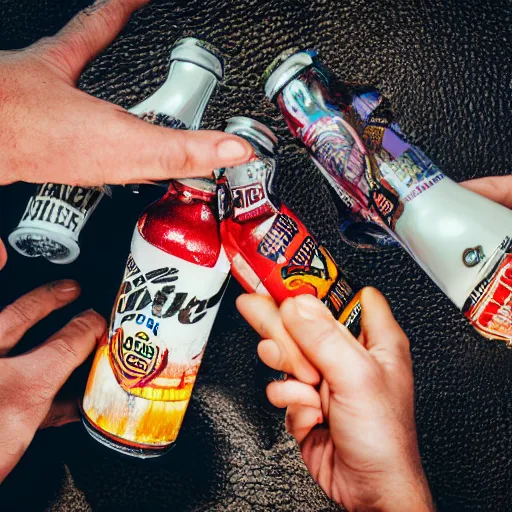 Image similar to Photograph. Cracking open a cold one with the boys. High resolution. Highly detailed. 4k. Dramatic.