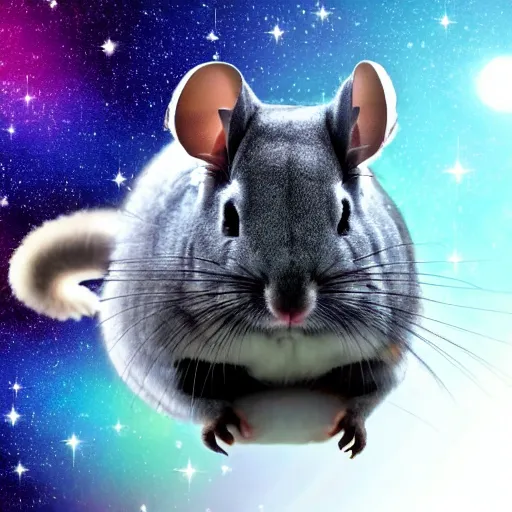 Prompt: chinchilla floating in space with galaxy in background