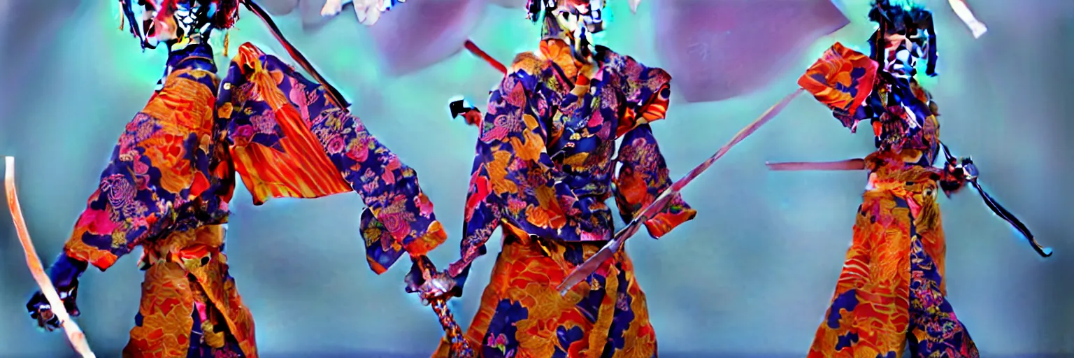 Prompt: giesha demon wearing a kimono + holding a samurai sword, innovative avant - garde art, deco fashion, photorealistic portrait, crisp quality and light reflections, inside a room with marble columns, transcendent, vibrant color, clean linework, finely detailed, tarot card with ornate border frame, 4 k, trending on artstation, volumetric lighting, octane render