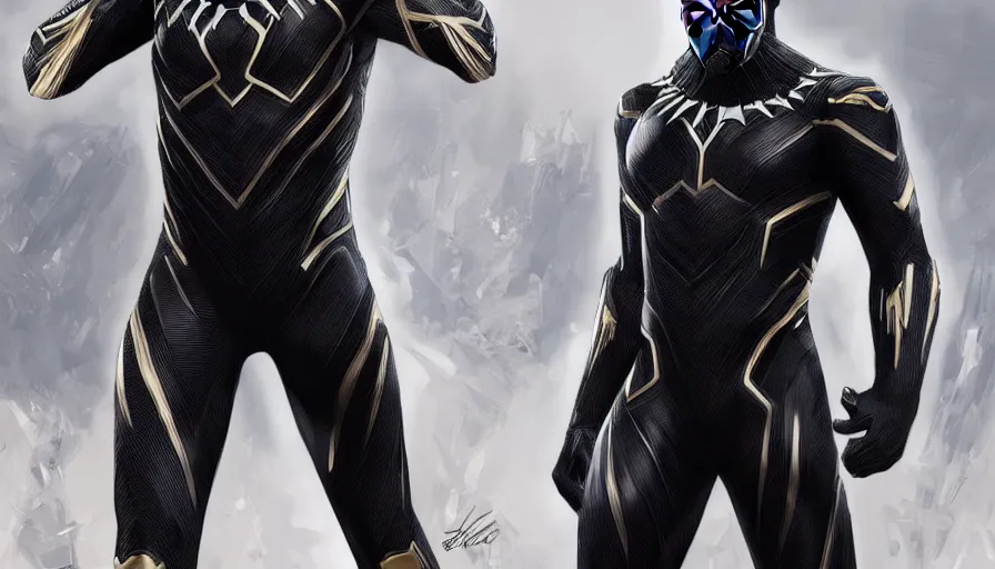 Image similar to white and gold black panther suit, hyperdetailed, artstation, cgsociety, 8 k