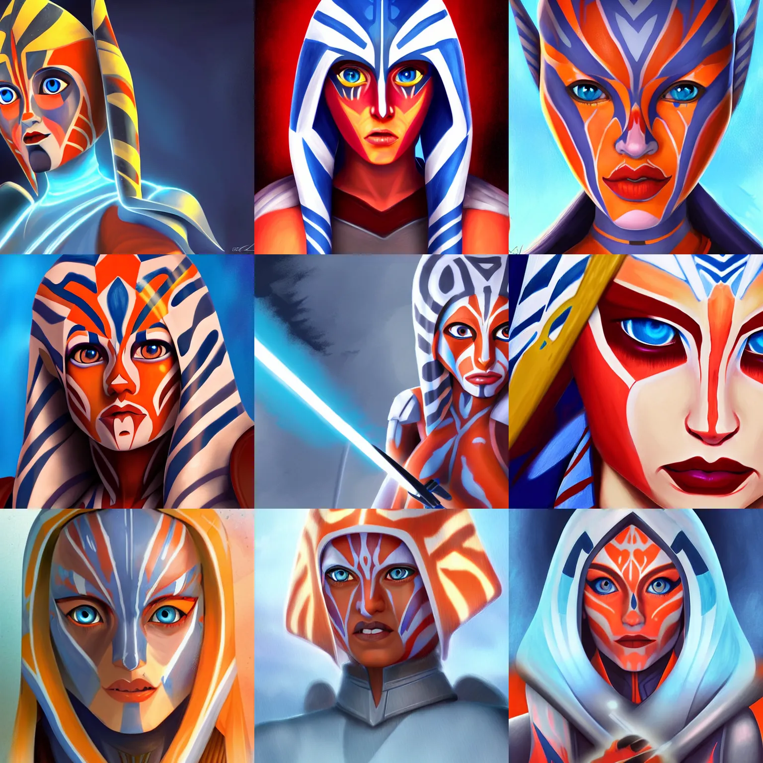 Prompt: a digital painting of a Ahsoka from Star Wars with blue eyes by Mór Than, trending on cg society, digital art, official art, reimagined by industrial light and magic, detailed painting