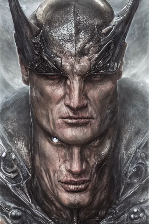 Image similar to portrait of dolph lundgren by hr giger, greg rutkowski, luis royo and wayne barlowe as a diablo, resident evil, dark souls, bloodborne monster