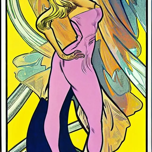 Prompt: elsa. well composed, clean elegant painting, beautiful detailed face. comic book art by steve ditko and jack kirby and ( alphonse mucha )