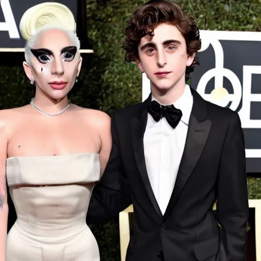 Image similar to timothee chalamet and lady gaga meet eachother