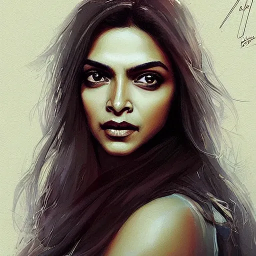 Image similar to “ portrait of deepika padukone by greg rutkowski, young, attractive, highly detailed portrait, scifi, digital painting, artstation, concept art, smooth, sharp foccus ilustration, artstation hq ”