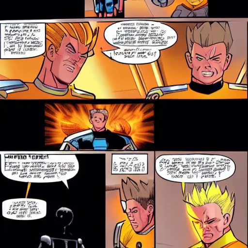 Image similar to captain kirk going super saiyan on star trek comic book