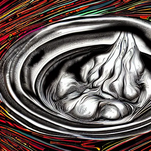 Image similar to boiling imagination in a bowl, super freaky, ultra detailed, digital painting