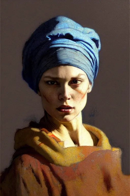 Image similar to full character portrait fallout character not the girl with the pearl earring character design, painting by gaston bussiere, katsuya terada, nc wyeth, greg rutkowski, craig mullins, vermeer, frank frazetta, mucha, tom of finland, trending on artstation, jeffery catherine jones