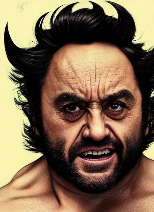 Image similar to photograph of danny devito as wolverine, realistic portrait, symmetrical, smooth, sharp focus, cinematic lighting, art by artgerm and greg rutkowski and alphonse mucha