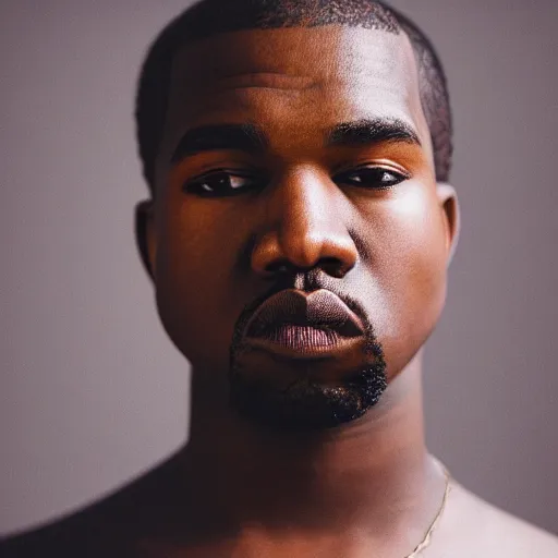 Image similar to the face of young kanye west at 1 6 years old, portrait by julia cameron, chiaroscuro lighting, shallow depth of field, 8 0 mm, f 1. 8