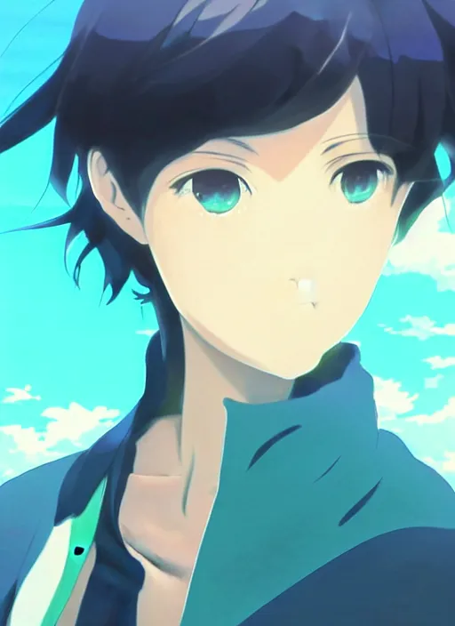 Image similar to makoto shinkai, ilya kuvshinov, beautiful anime women with green dress, long blue hair, water powers water swirling, symmetrical face, symmetrical eyes, detailed, beach setting, cinematic lighting