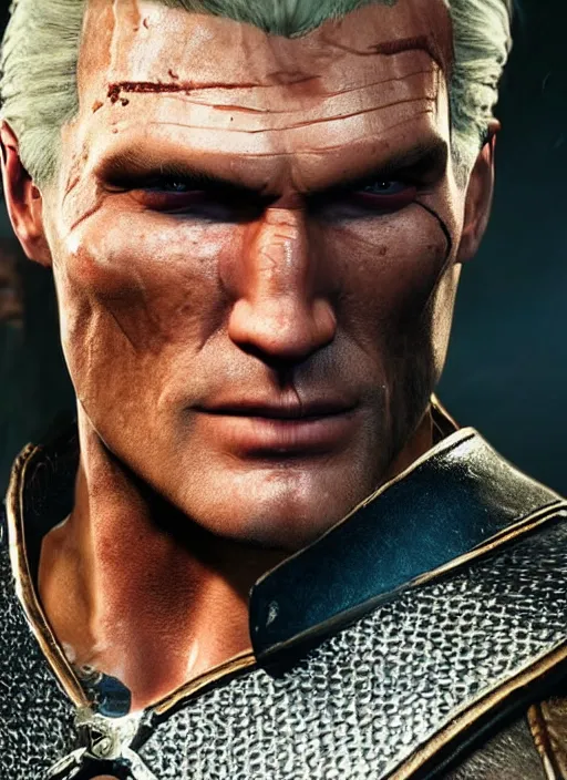 Image similar to Dolph Lundgren in The Witcher 3, gameplay, 8k, HD