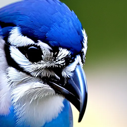 Image similar to photograph of a bluejay staring directly into the camera