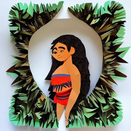 Prompt: cut paper sculpture of moana