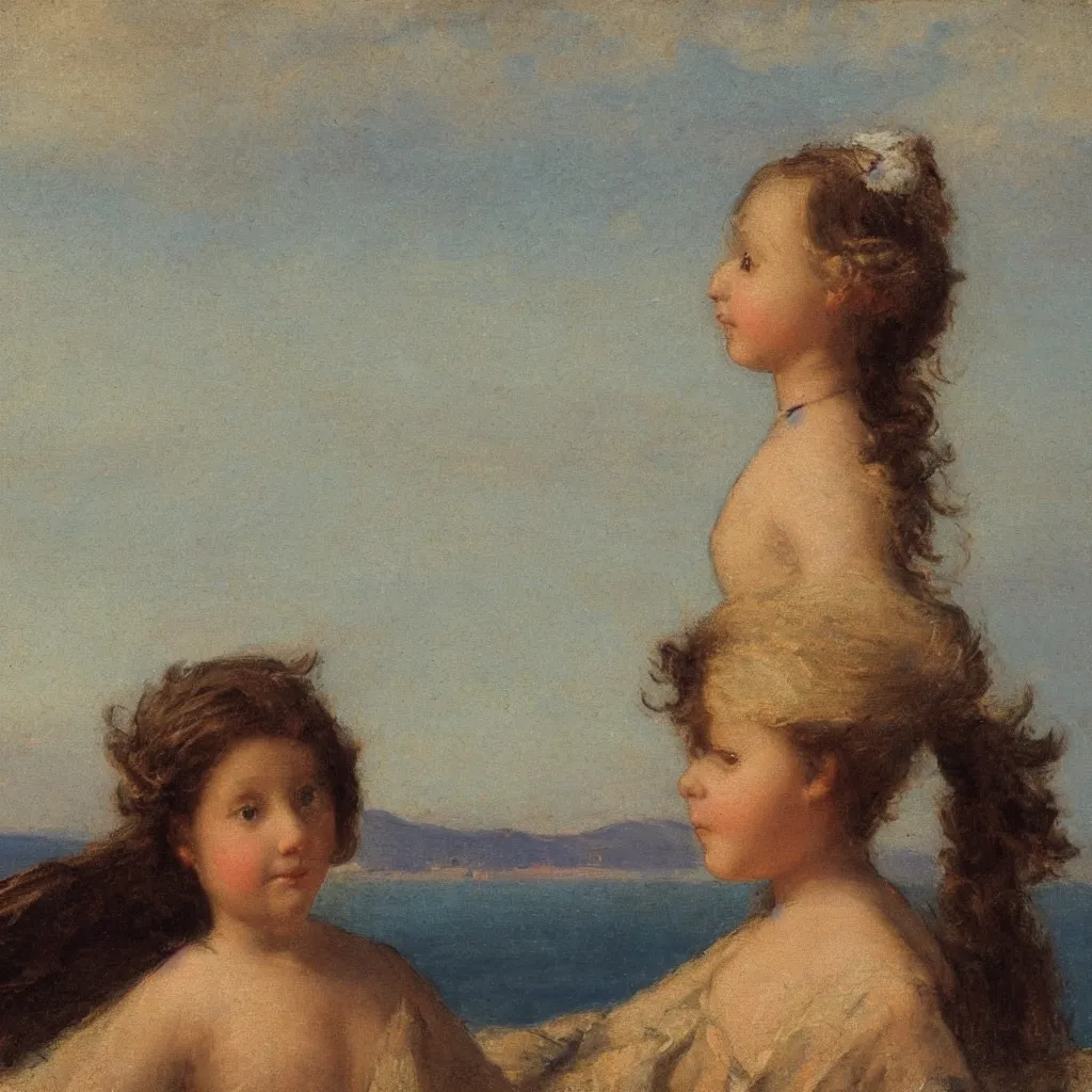 Image similar to close up of a girl on the beach,sunset, atVille Franche sur Mer by Claude Lorraine