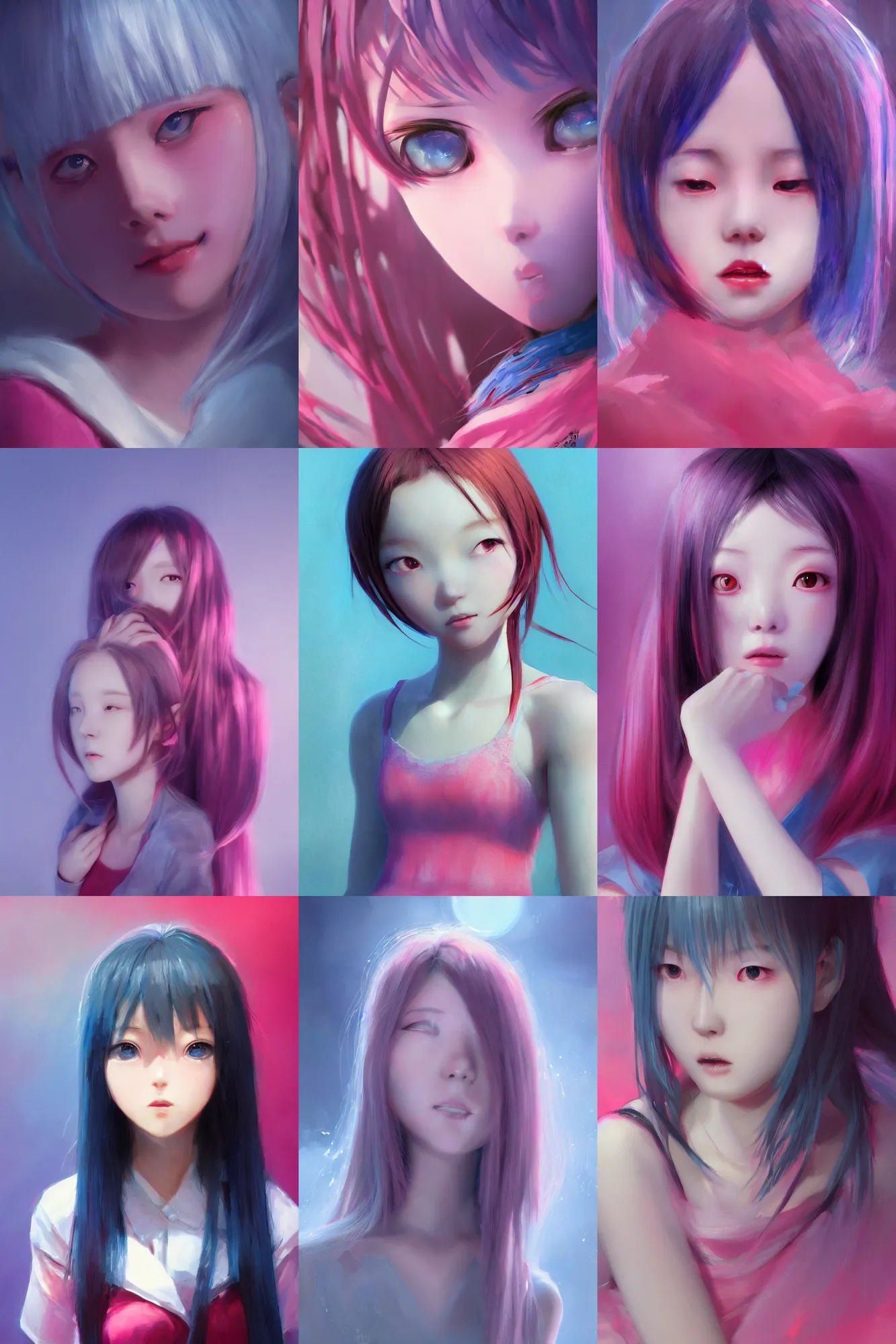 Prompt: 3d infrared octane render concept art by D. Jun, by Mo Xiang Tong Xiu, by Igarashi Daisuke, cute beauty complex portrait anime sad friend schoolgirl under dark pink and blue ocean. beautiful and cutest sad face. dramatic deep light, trending on artstation, oil painting brush
