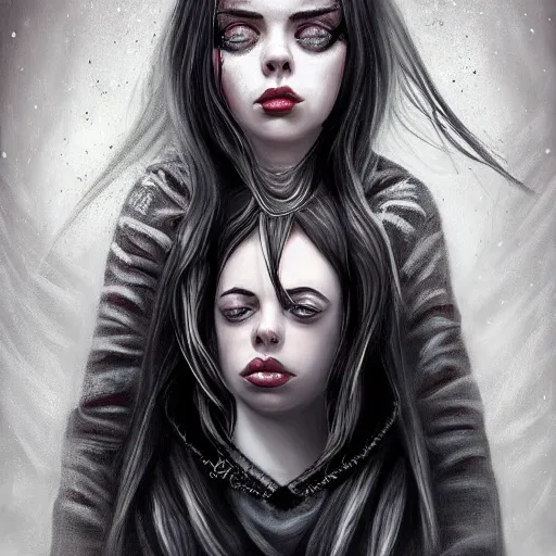 Prompt: a gothic portrait painting of billie eilish by cyril rolando