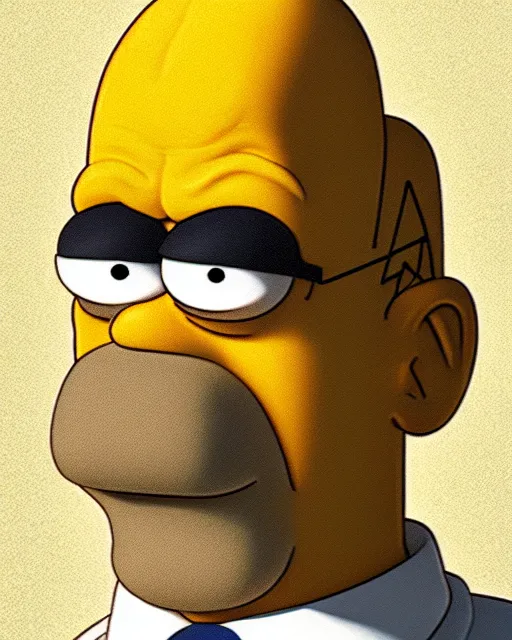 Image similar to portrait of homer simpson, artstation, trending, smooth, focus, art by matt greoning, wes archer