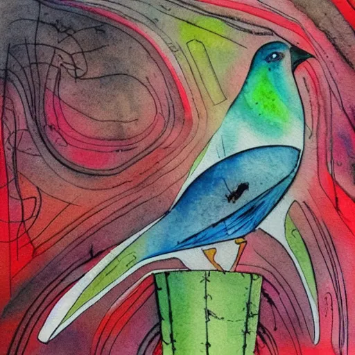 Prompt: bird, abstract, vintage, artistic, sharp focus, masterpiece, watercolor, illustrated by bryen frost, art in the style of joshy sly