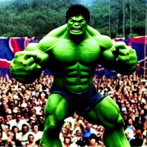 Image similar to hulk performing at woodstock