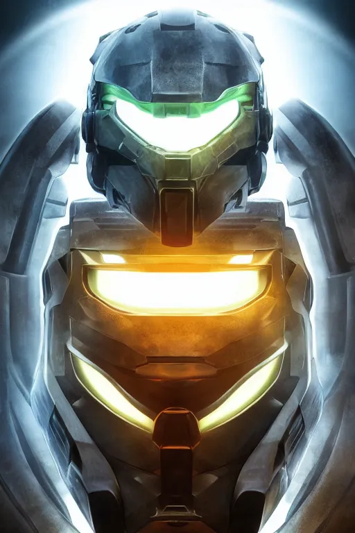 Image similar to robot ninja mask helmet halo master chief radiating a glowing aura global illumination ray tracing hdr fanart arstation by ian pesty and katarzyna da „ bek - chmiel