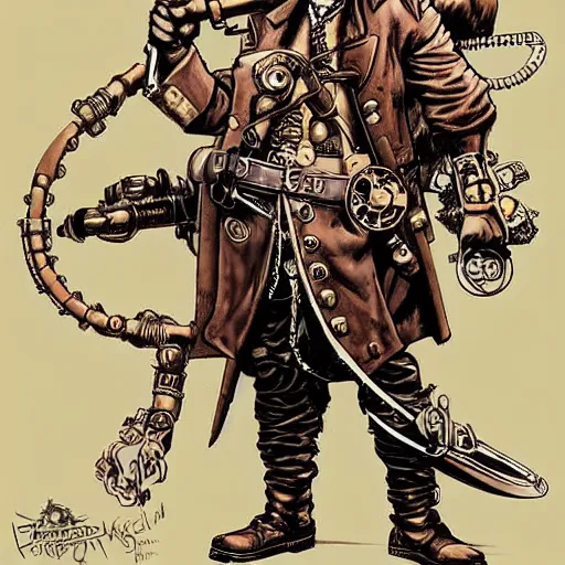 Image similar to a steampunk pirate, by kim jung gi and karl kopinski