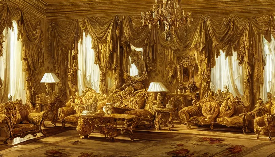 Image similar to photo of rococo interior, hyperrealism, extreme detail, intricate, elegant, highly detailed, sharp focus