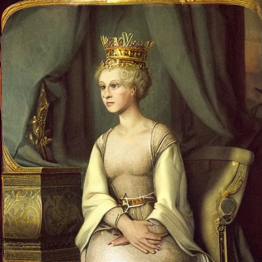 Image similar to young blonde girl coronated as roman empress