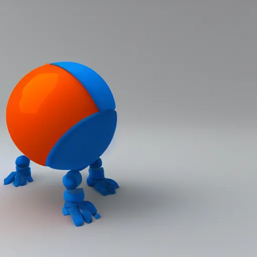 Prompt: cute simple sphere blue and orange robot with arms and legs and big eyes, 3d render