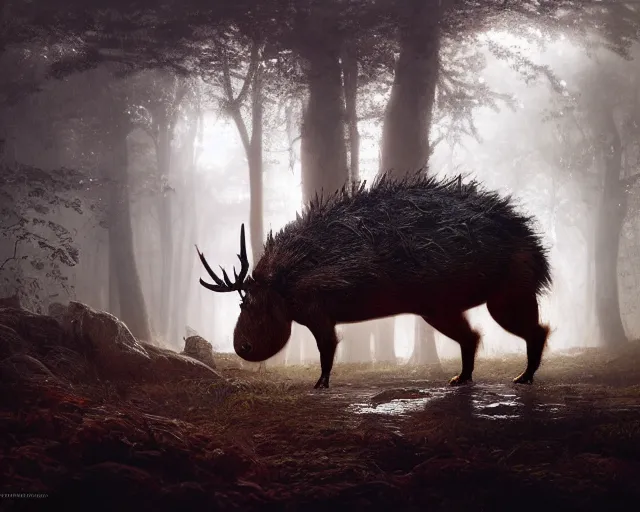 Prompt: 5 5 mm portrait photo of an armored demonic capybara with antlers, in a magical forest. dark atmosphere. art by greg rutkowski. highly detailed 8 k. intricate. lifelike. soft light. nikon d 8 5 0.