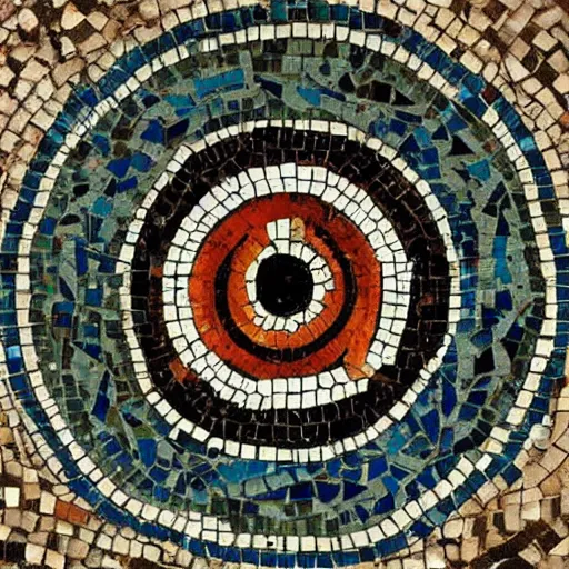 Image similar to medium shot Mosaic of an stylised almond shaped eye, from Italica, AD 176-275. Archaeological Museum, Seville. Byzantine mosaics, highly detailed, HQ, HD, National Geographic,