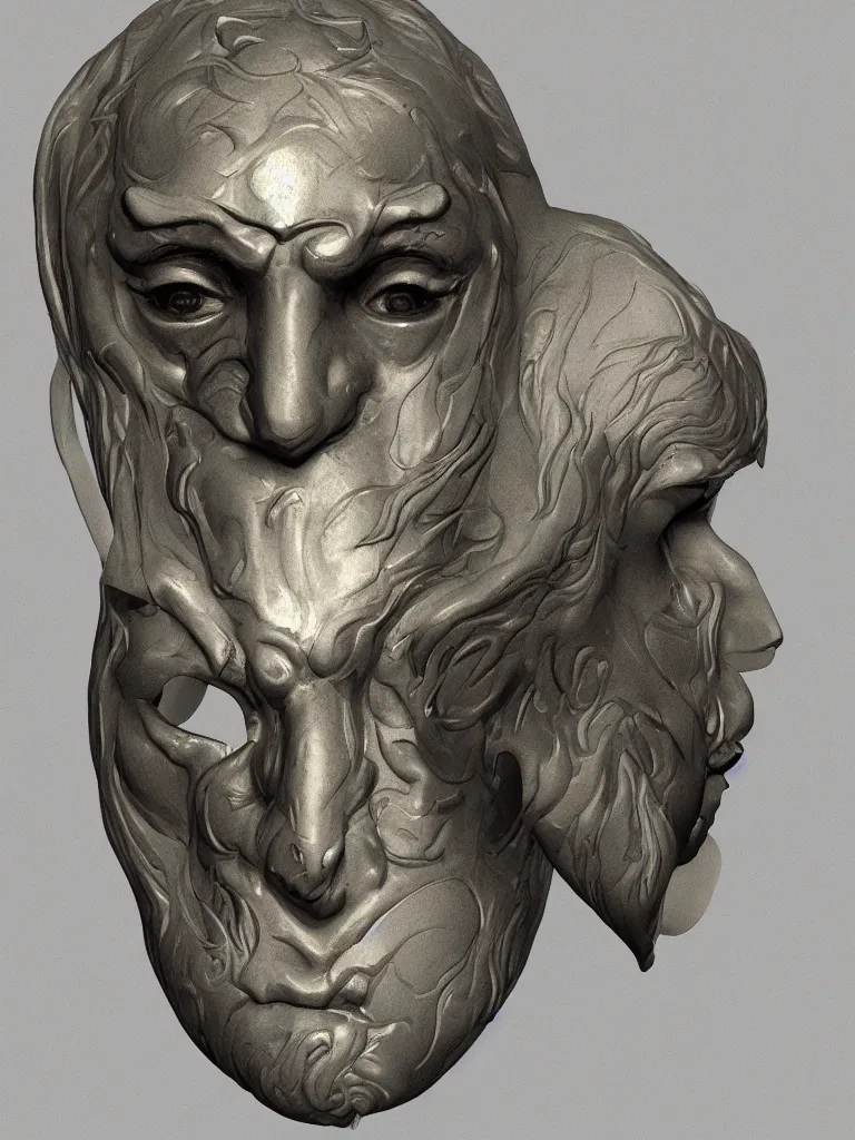 Prompt: portrait, jade mask of man, polished, enigmatic, dark, fantasy, trending on artstation