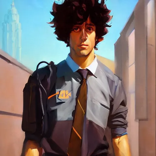 Image similar to greg manchess portrait painting of spike spiegel as overwatch character, totally whack, medium shot, asymmetrical, profile picture, organic painting, sunny day, matte painting, bold shapes, hard edges, street art, trending on artstation, by huang guangjian and gil elvgren and sachin teng