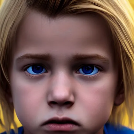 Image similar to a detailed portrait of boy with blonde hair and blue eyes, unreal engine 5 rendered, incredibly highly detailed and realistic, 8 k, sharp focus, studio quality