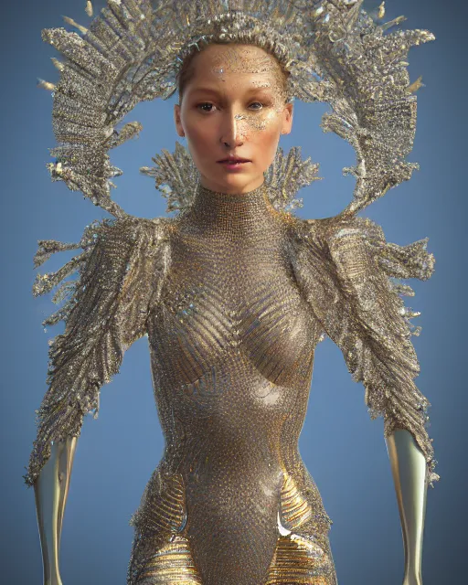 Image similar to a highly detailed metahuman 4 k close up render of an alien goddess bella hadid monument biblical accurate angel in iris van herpen dress schiaparelli in diamonds crystals swarovski and jewelry iridescent in style of alphonse mucha gustav klimt trending on artstation made in unreal engine 4