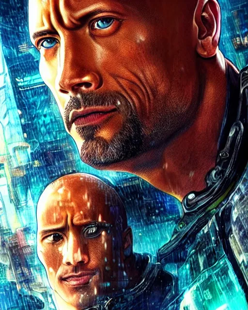 Image similar to epic portrait of cyberpunk dwayne johnson